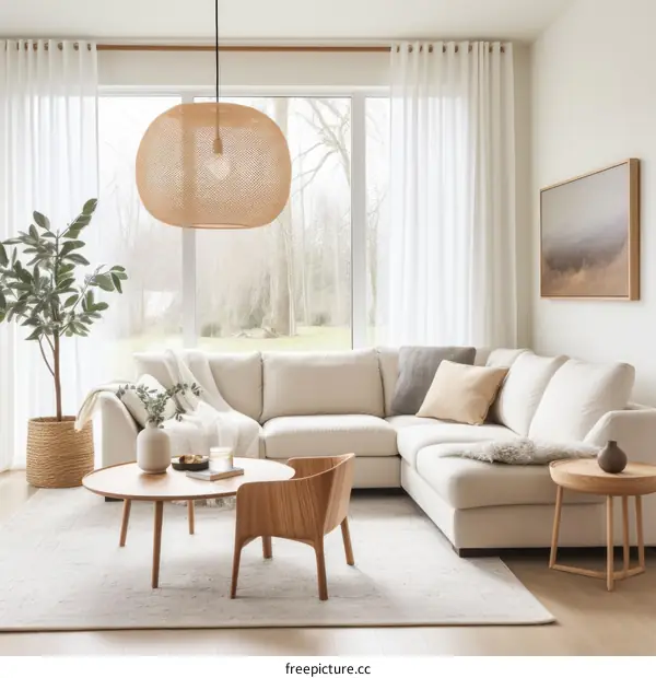 Bright airy living room with large windows and comfortable seating