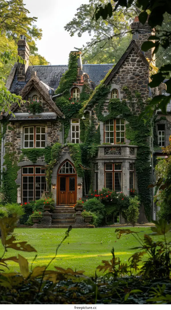 Stone Cottage Covered in Vines