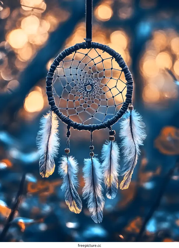 Dreamcatcher with Feathers Hanging in the Forest