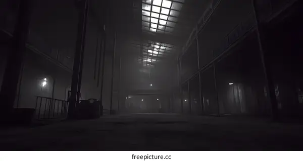 Dark and Dusty Corridor Inside an Abandoned Factory