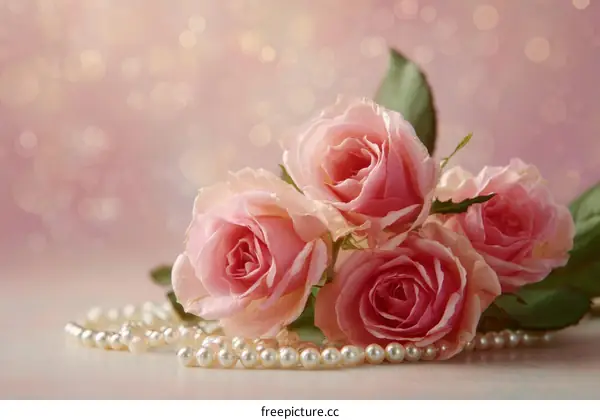 Delicate Pink Roses and Pearls