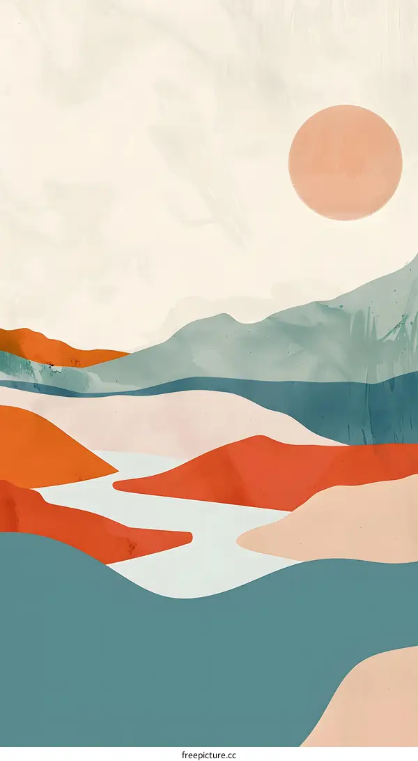 Abstract Landscape with Sun and Mountain Illustration