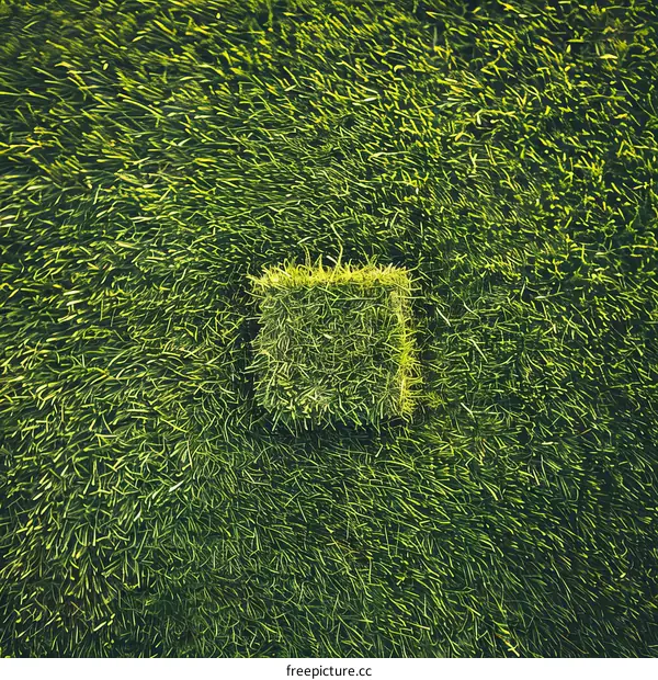 Green square of grass on artificial grass background
