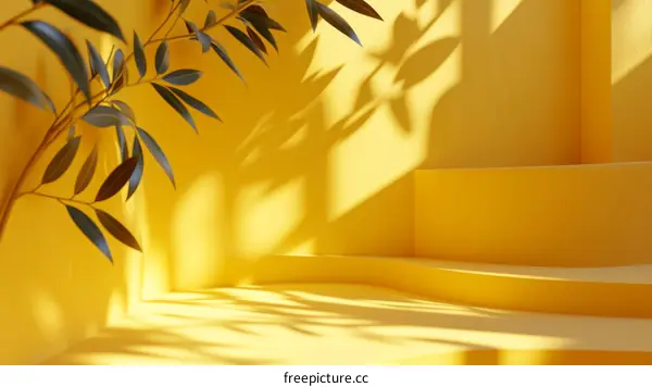 Yellow Minimalist Scene with Plant Shadows