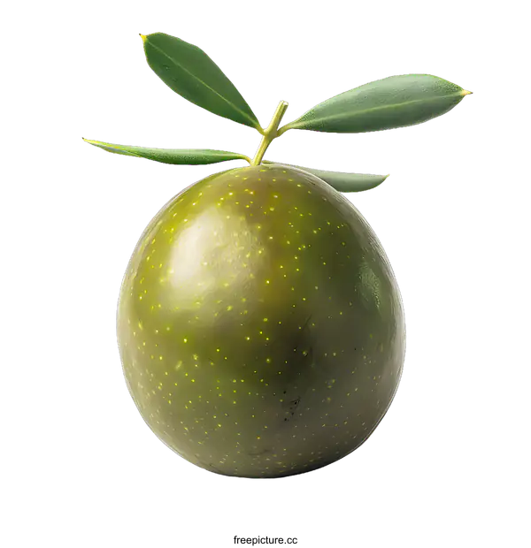 [Transparent Background PNG]Single Green Olive with Leaves