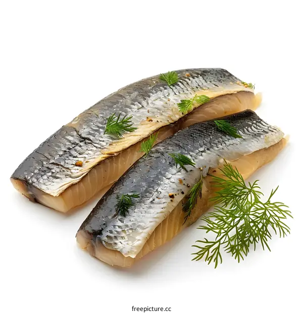 Two pieces of herring fillet with dill