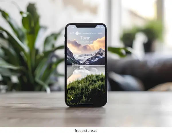 Smartphone with Mountains and Lake Wallpaper