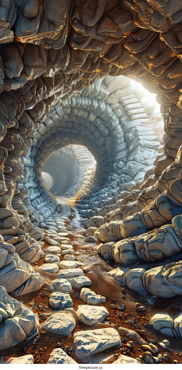 Cave tunnel with bright light at the end