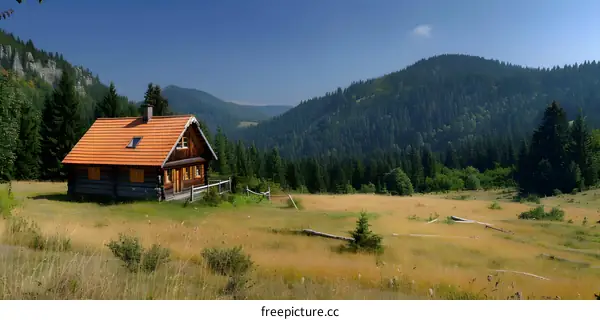 Small wooden house in the mountains