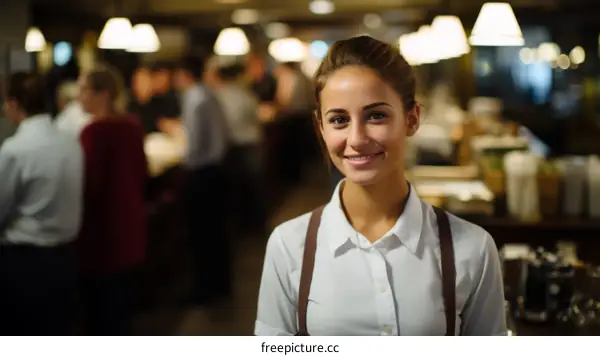 Portrait of a young waitress standing in a restaurant