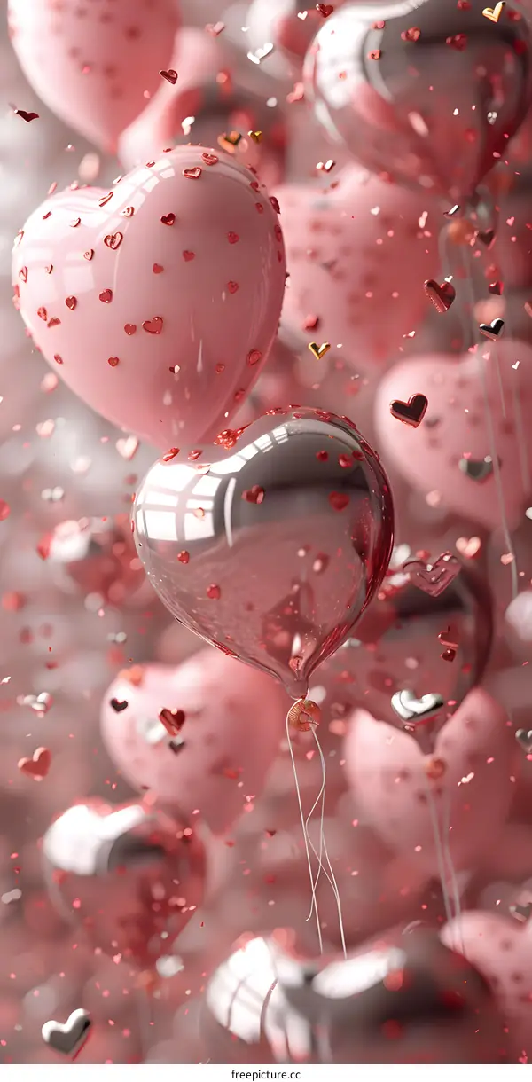 Pink balloons are flying in a pink background