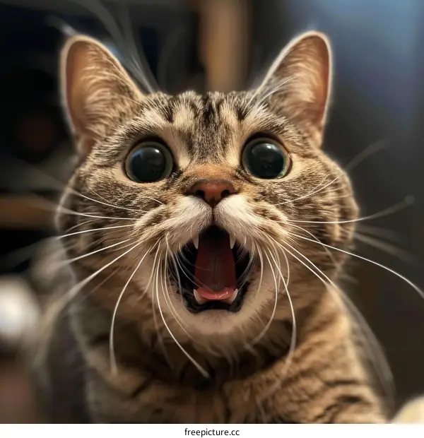 A cat is yelling with its mouth wide open