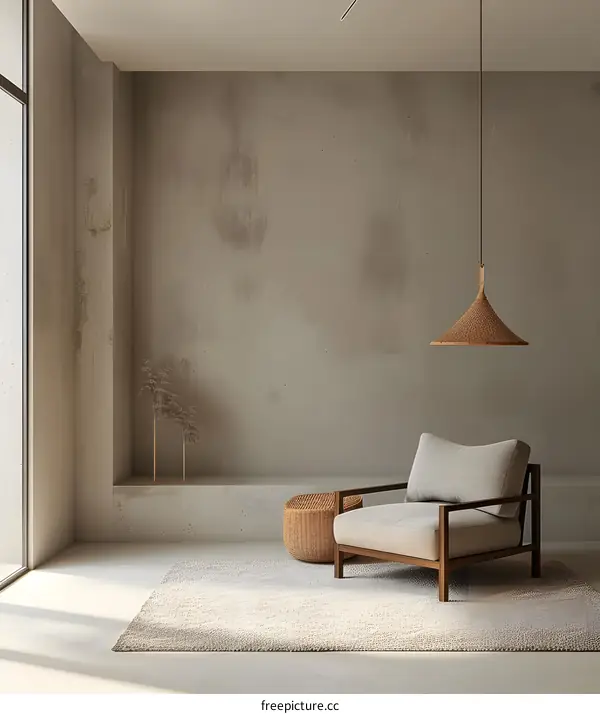 Minimalist Interior Design with Armchair and Pendant Light