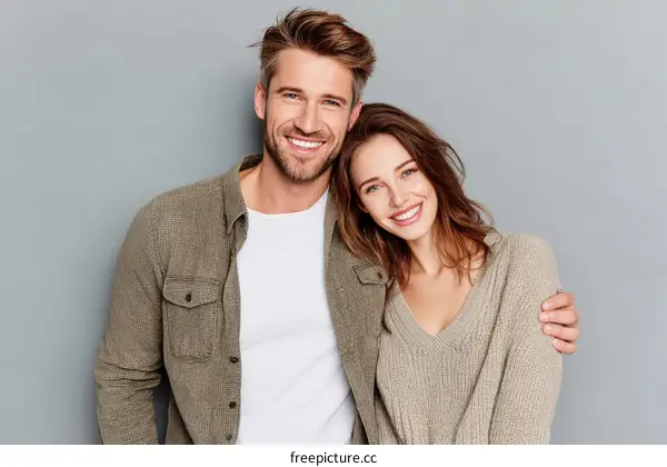 Couple Portrait Smiling Close-Up Studio Shot