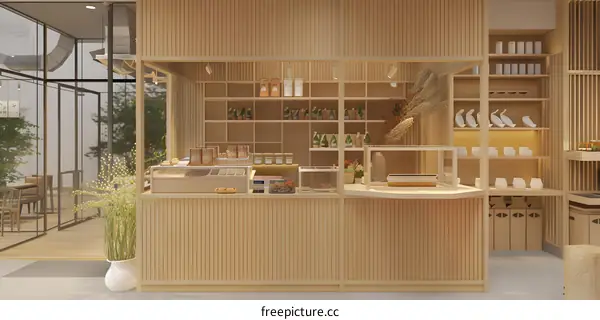 Minimalist Wooden Counter in a Modern Shop