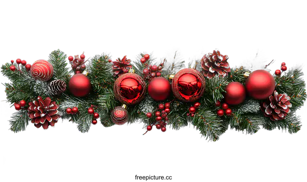 [Transparent Background PNG]Christmas Garland with Red Ornaments
