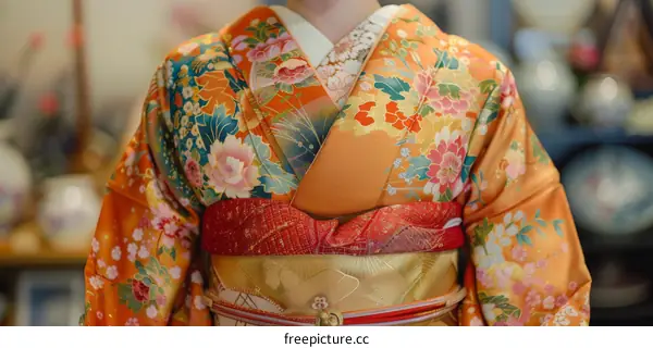 A woman wearing a kimono with floral patterns