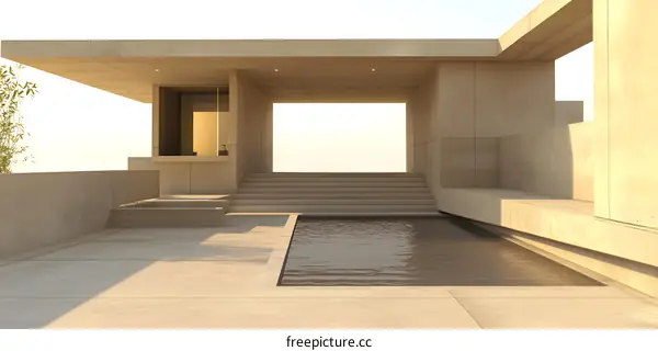 Minimalist Concrete House with Pool and Steps