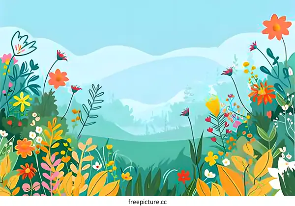Colorful Flowers in a Meadow Illustration