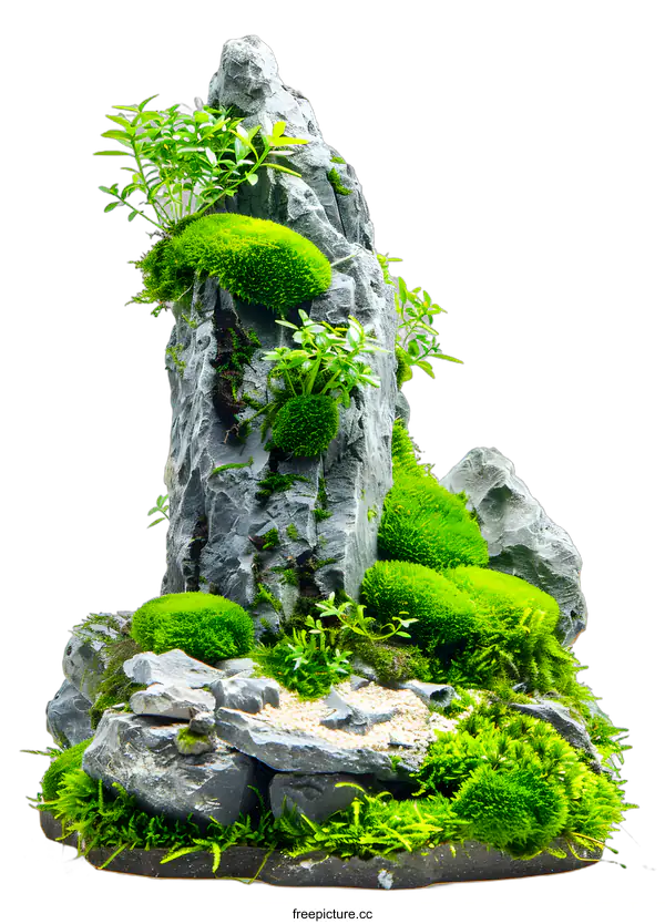 [Transparent Background PNG]Green Moss and Rocks Landscape Design