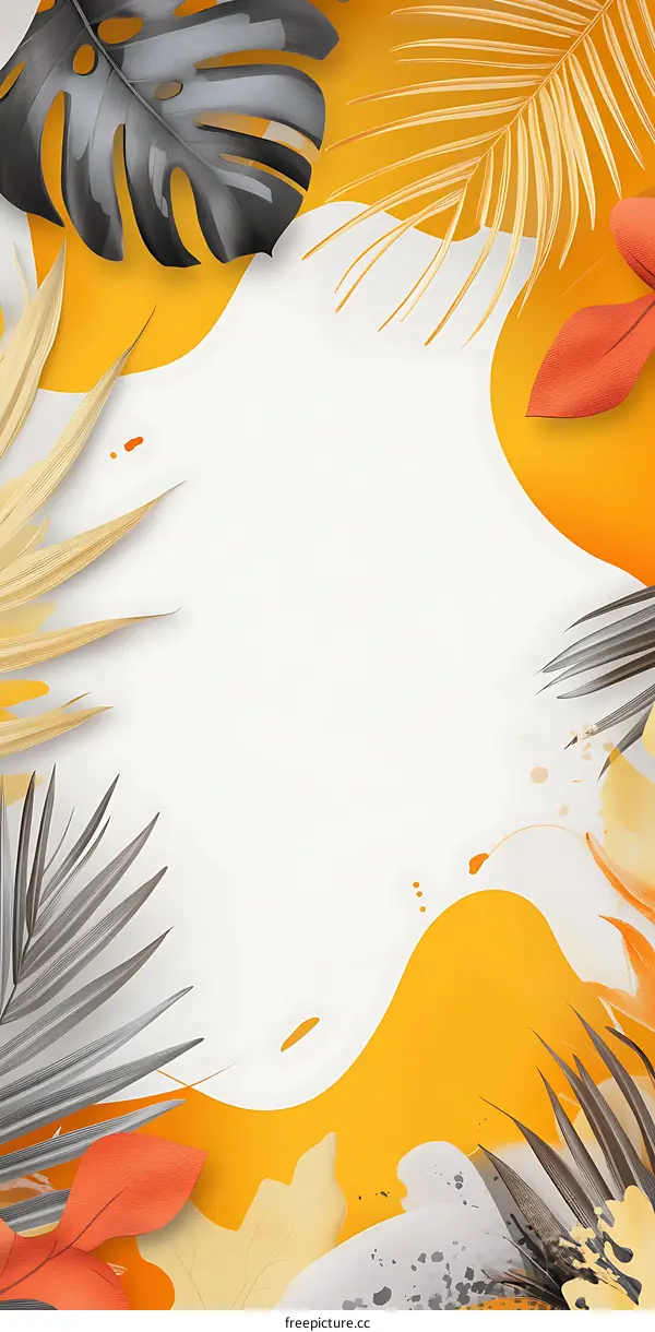 Tropical Leaves Orange Yellow Background with White Space