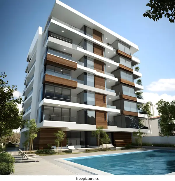 Modern Apartment Building with Swimming Pool