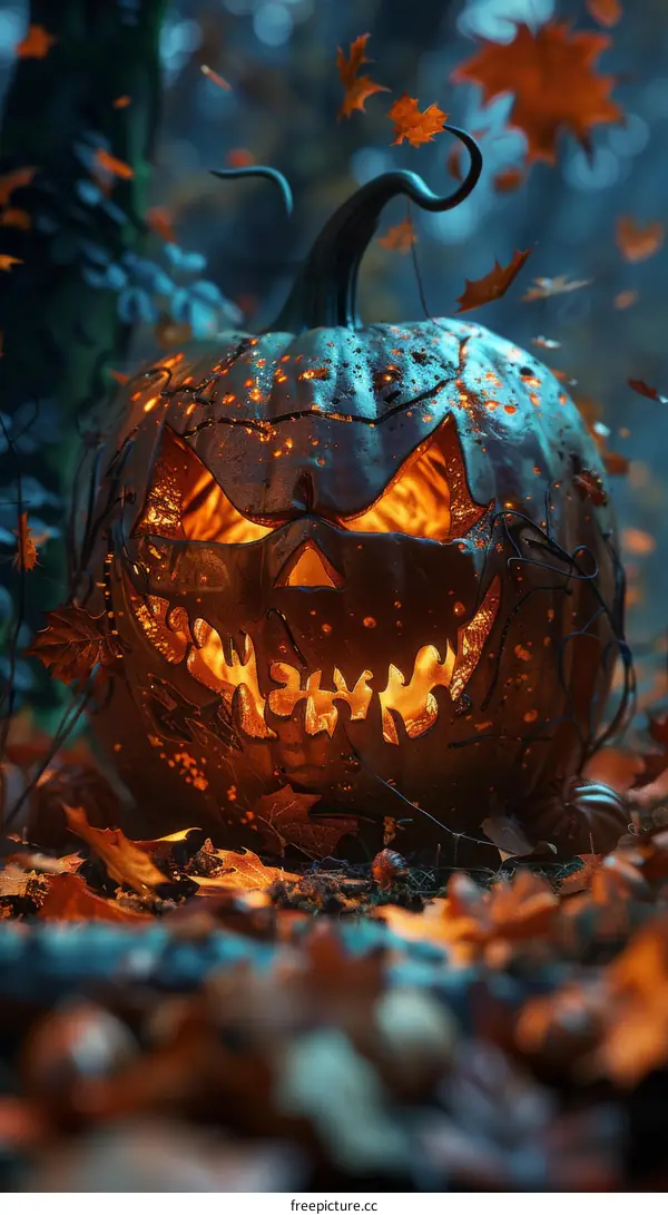 Glowing Pumpkin in the Forest