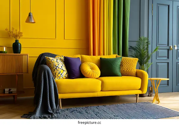 Colorful Living Room with Mustard Yellow Sofa