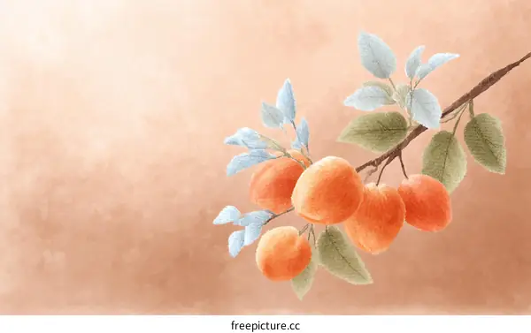 Peach Branches in Pastel Watercolor Style