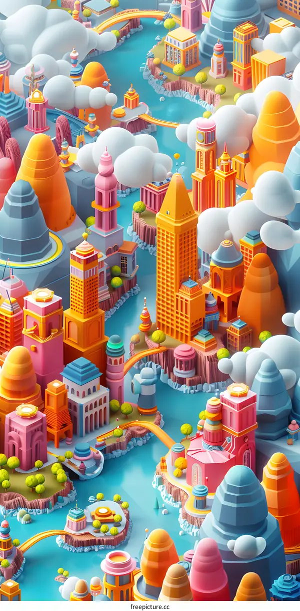 Colorful Cityscape Illustration with Geometric Buildings