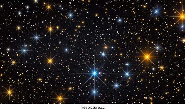 An illustration of a starry night sky with bright, colorful stars scattered across the image.