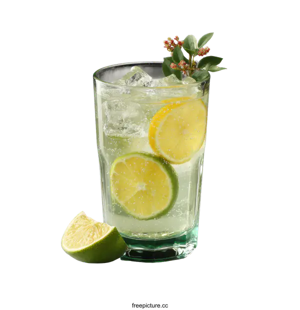 [Transparent Background PNG]Refreshing Citrus Iced Beverage in a Glass