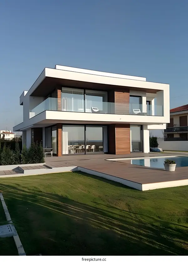 Modern House with Swimming Pool and Lawn