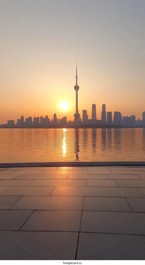 Shanghai Skyline at Sunrise with the Oriental Pearl Tower