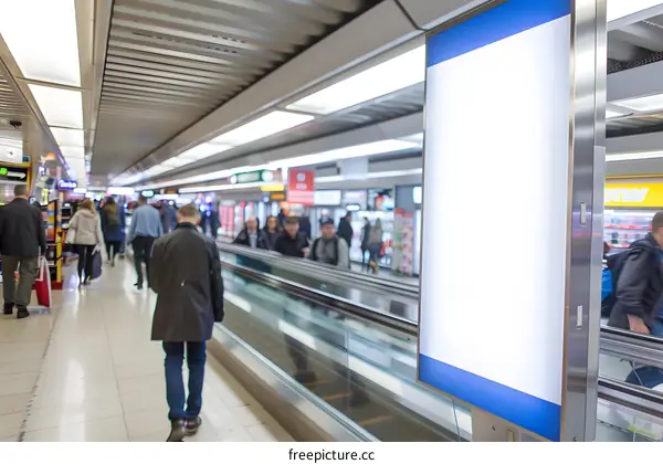 Blank White Advertisement Billboard in Airport Terminal