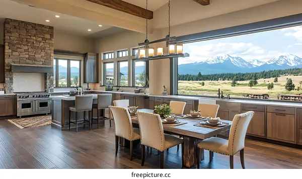 Rustic Mountain View Kitchen and Dining Room