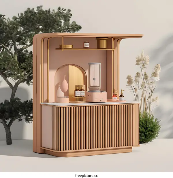 Minimalist Wooden Bar Design with Golden Accents