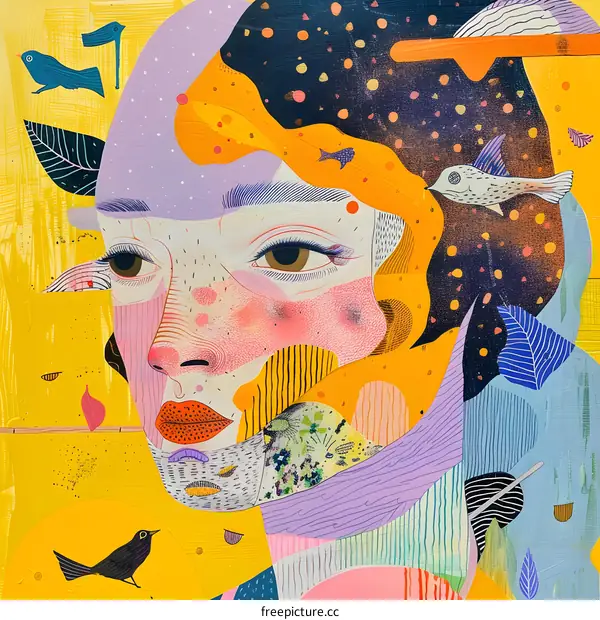 Abstract Portrait Illustration With Colorful Shapes