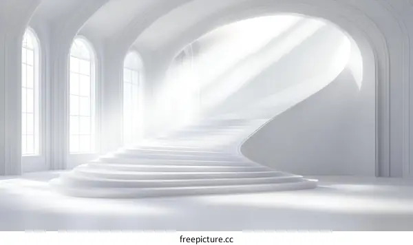 Elegant White Spiral Staircase in a Grand Hall