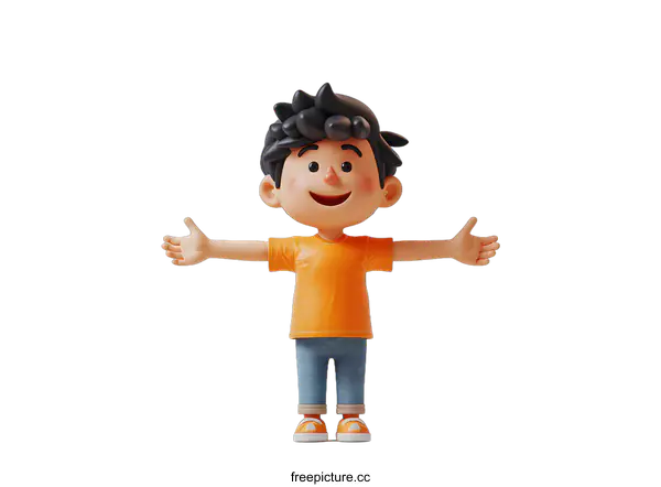 [Transparent Background PNG]3D Cartoon Boy with Open Arms