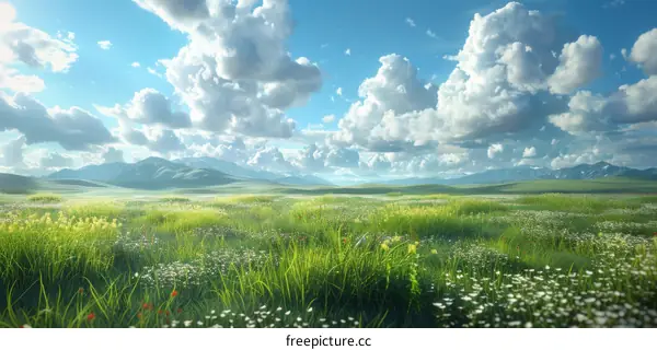 Spring Meadow Landscape Illustration