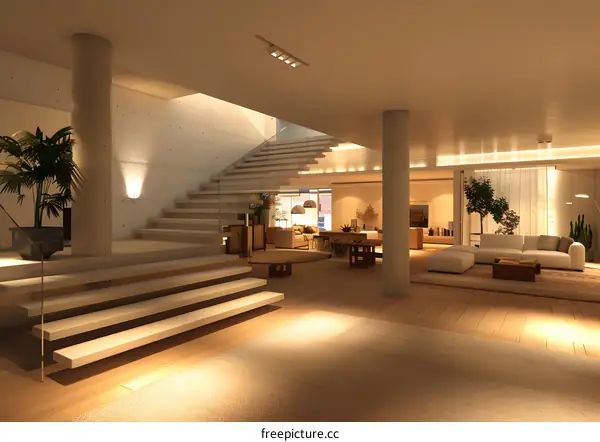Modern Living Room with Stairs