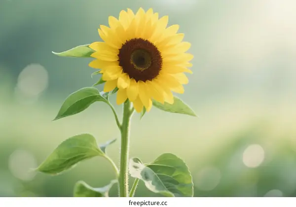 Vibrant Sunflower with Green Leaves in Sunlit Field
