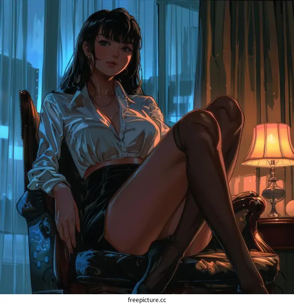 Beautiful Woman Sitting on a Chair Illustration