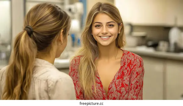 Two Caucasian Women in a Friendly Conversation