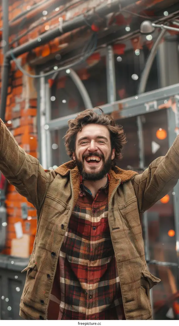 Happy Man Celebrating in the City
