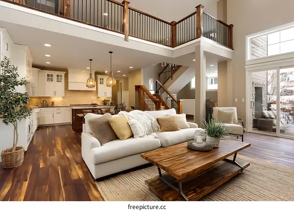 Modern Farmhouse Living Room with Open Kitchen