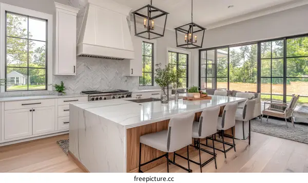 Modern Farmhouse Kitchen with Large Island