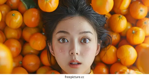 Woman Surrounded by Oranges