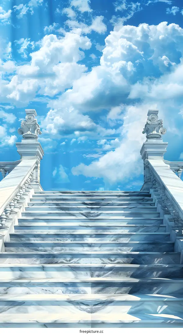 Stairway to Heaven with White Marble Steps and Blue Sky